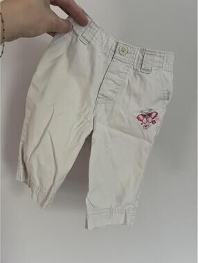 OshKosh B'Gosh 2010s Pink Butterfly Embroidery Khaki Pants, 18 Mo